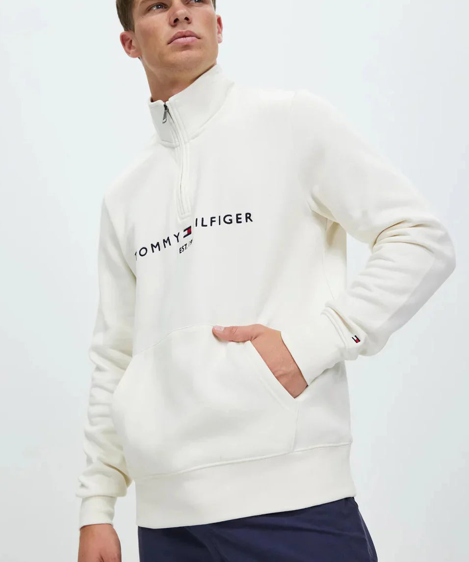 Tommy Premium Cotton Fleece Self Emb Zip-Up (off-White)