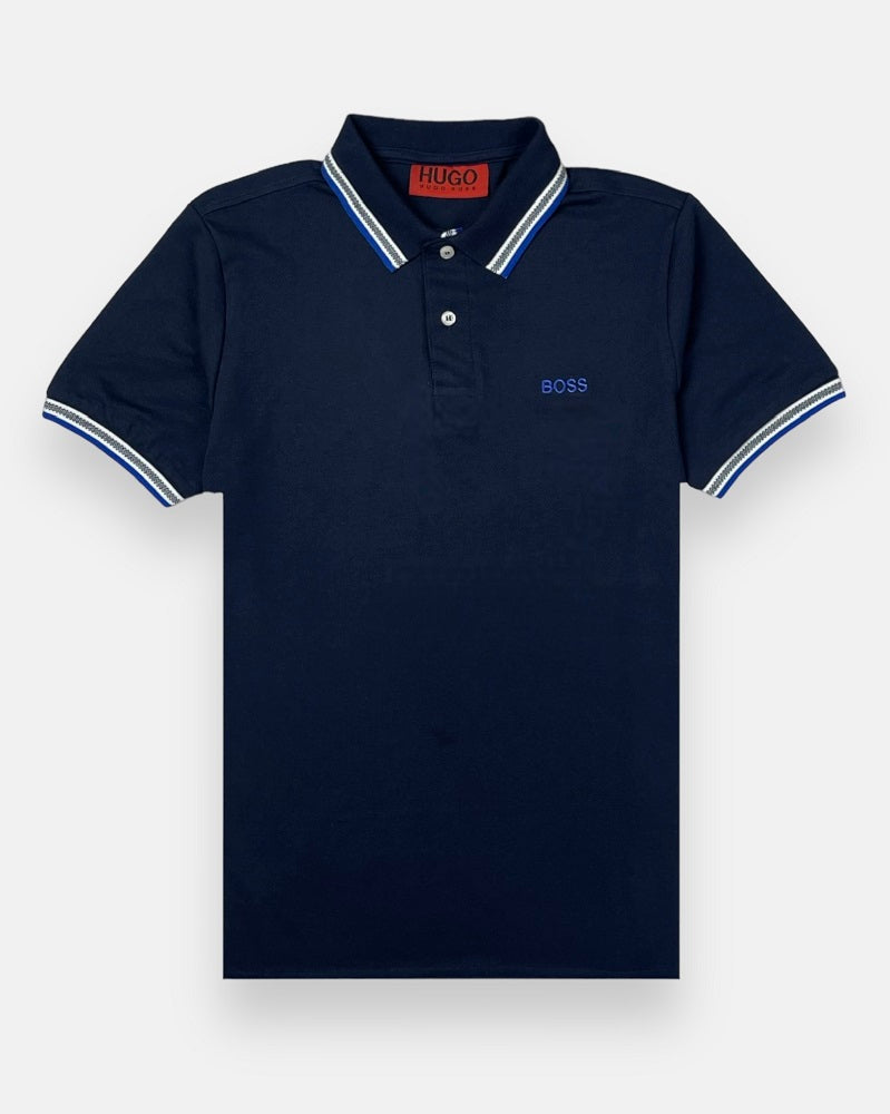 HGO BOS Imported Tipped-Collar Polo Shirt H1 (Navy Blue)