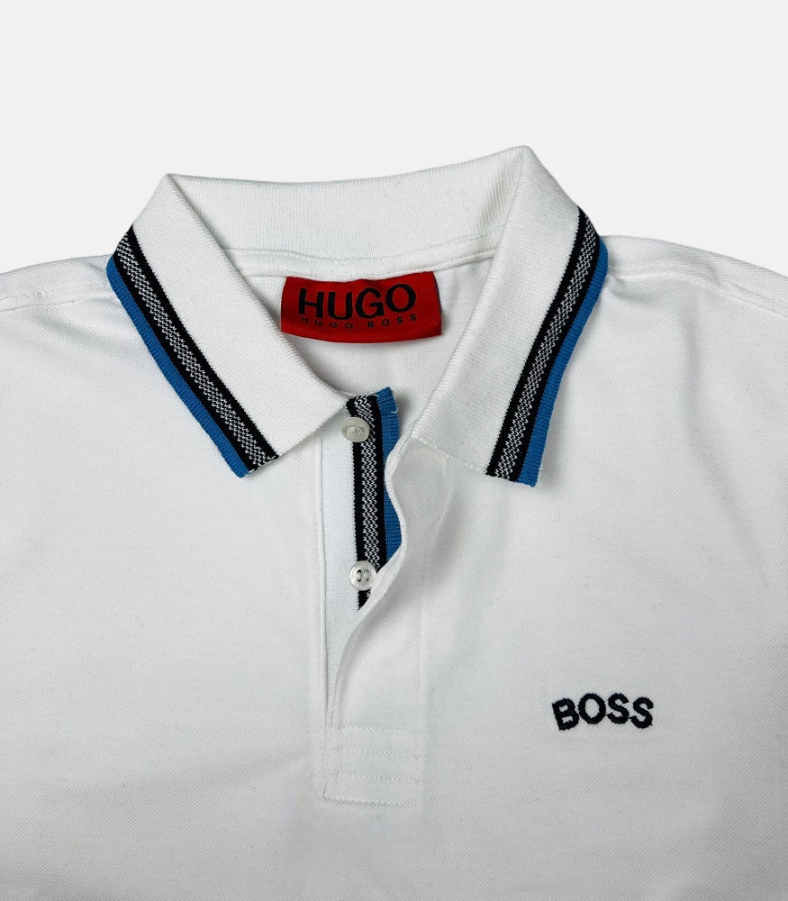 HGO BOS Imported Tipped-Collar Polo Shirt H1 (White)