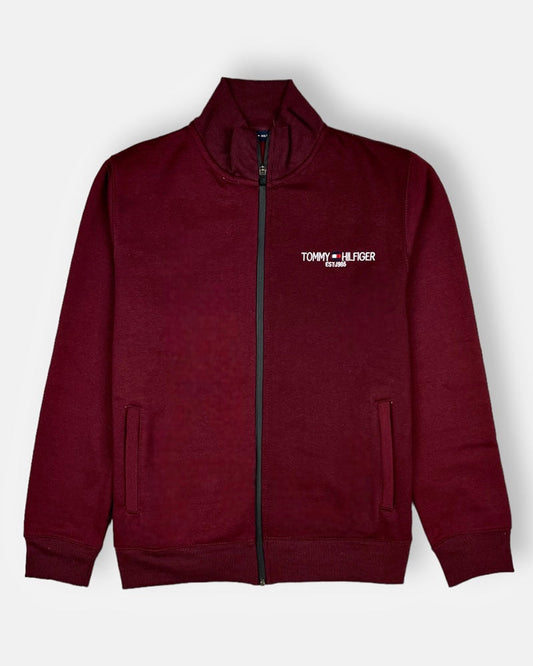 Tommy Premium Cotton Fleece Zipper Jacket (Maroon)