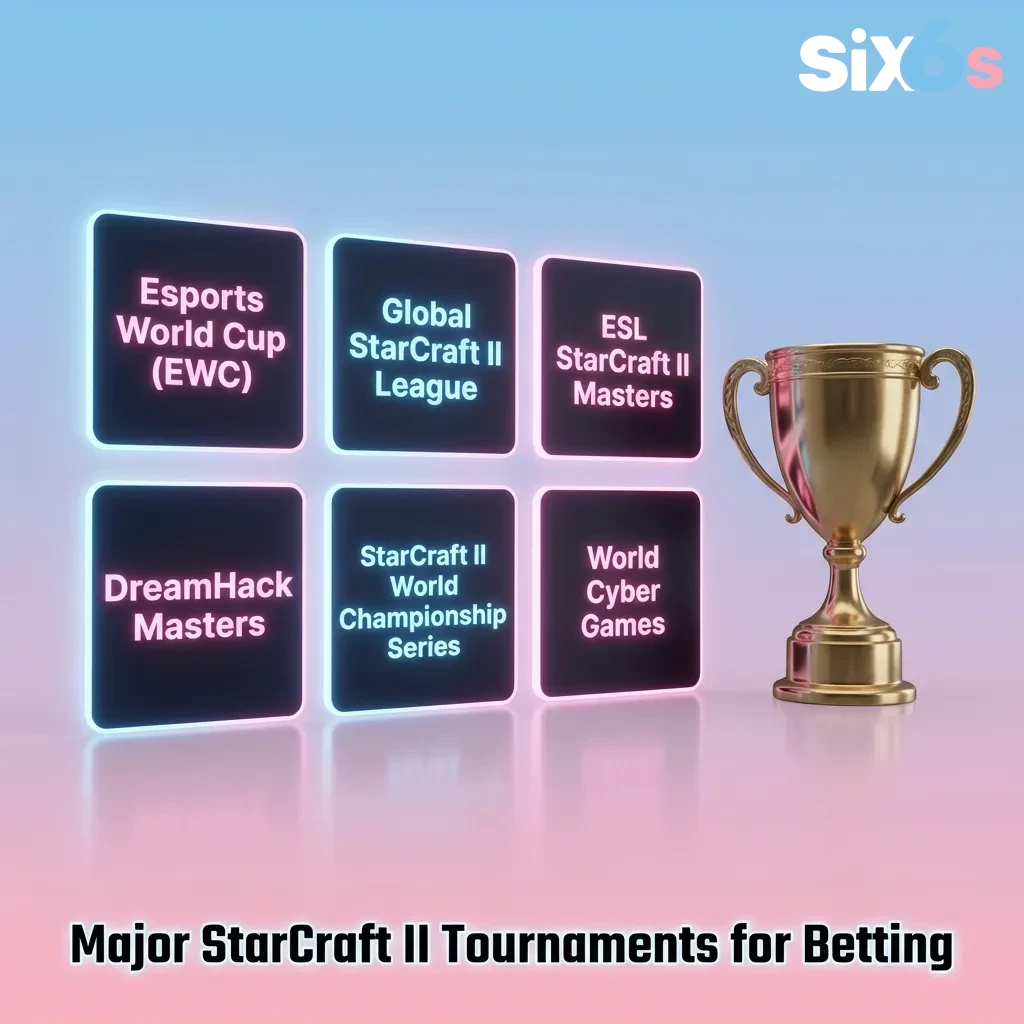 Major StarCraft II tournaments including GSL, ESL Pro Tour, IEM Katowice, and Esports World Cup with global competition — Six6s in Pakistan