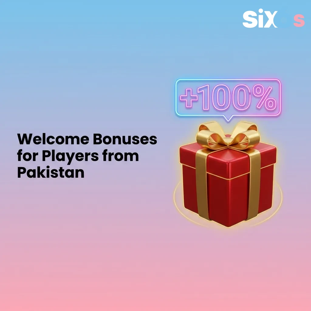 Three welcome bonus offers displayed for Pakistani players including casino and sports betting options with rupee amounts — Six6s in Pakistan